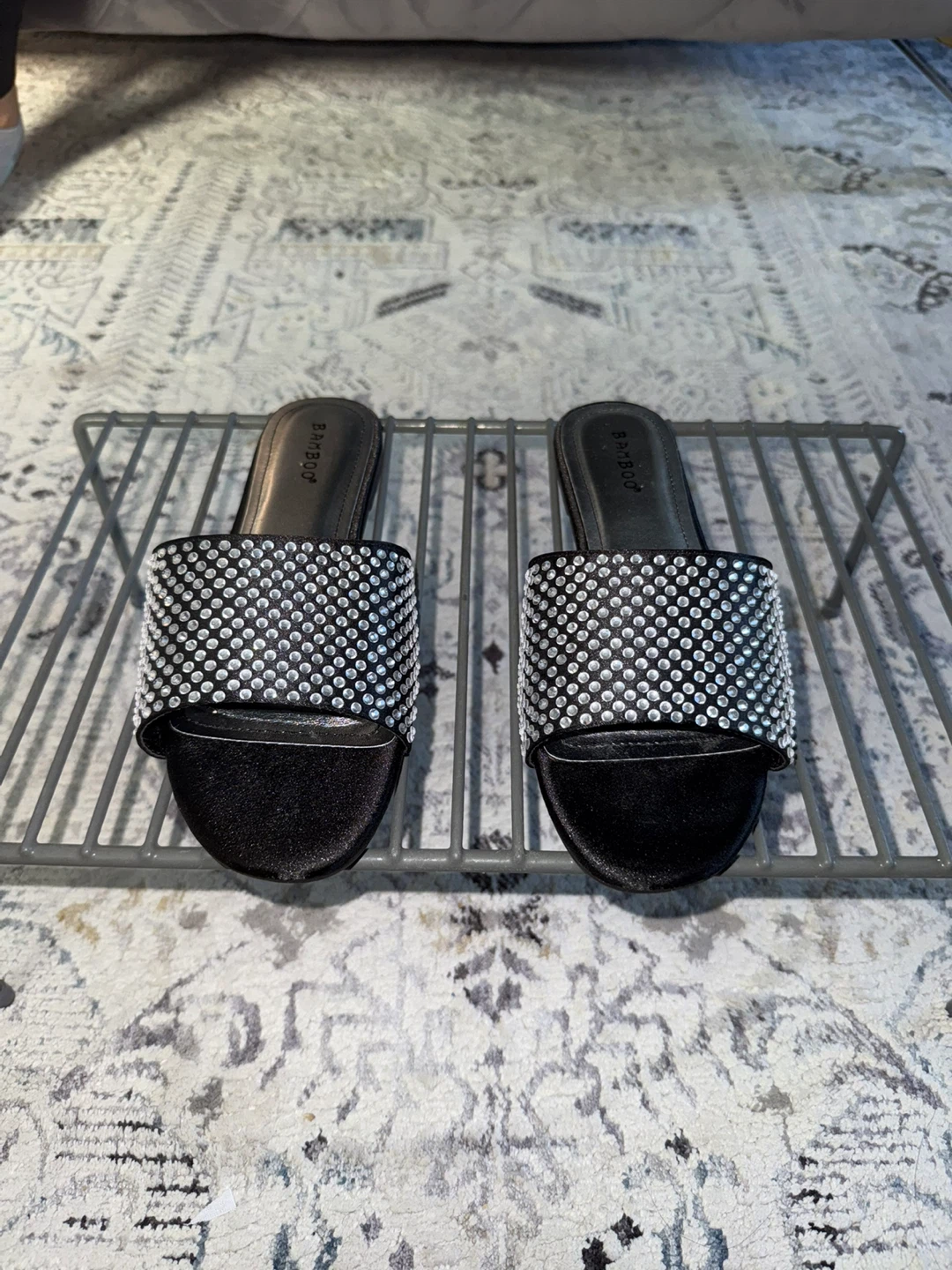 Bamboo Black Rhinestone Slides - Size 8 - photo 2
