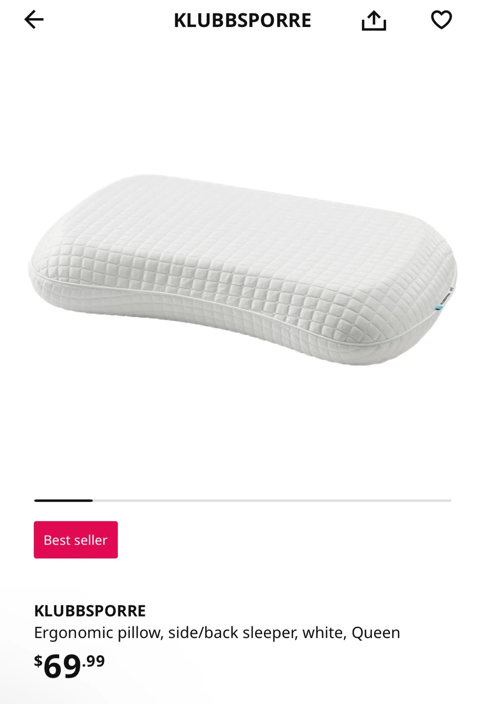 IKEA KLUBBSPORRE Ergonomic Pillow