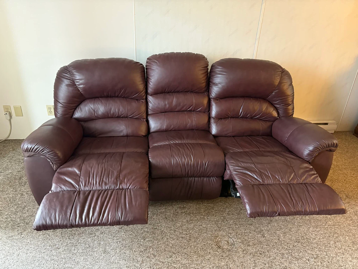 Burgundy Soft Faux Leather 3-Seat Reclining Sofa