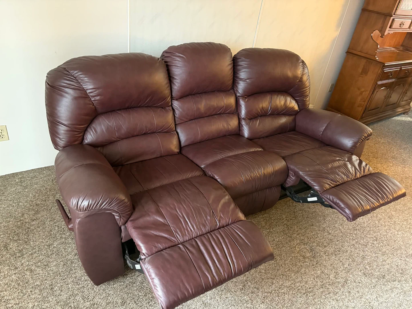 Burgundy Soft Faux Leather 3-Seat Reclining Sofa - photo 2
