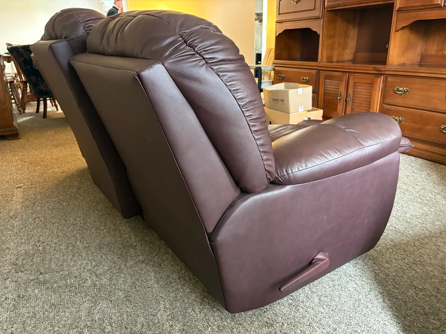 Burgundy Soft Faux Leather 3-Seat Reclining Sofa - photo 4