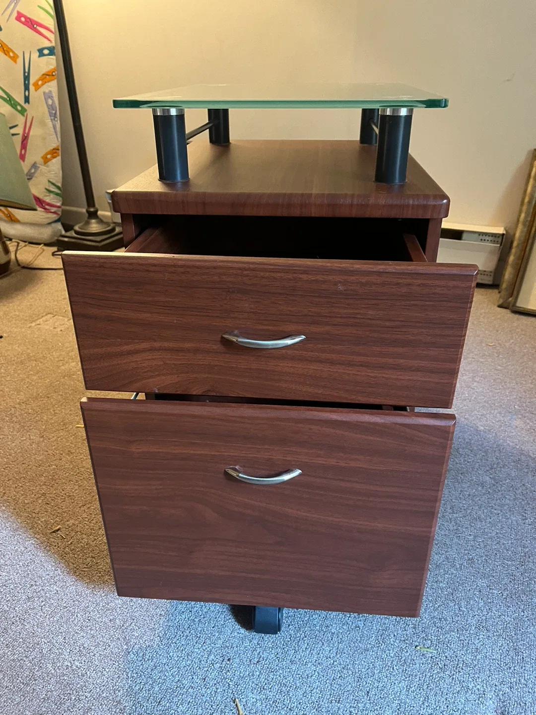 Rolling Wood File Cabinet with Glass Top image indicator(2)