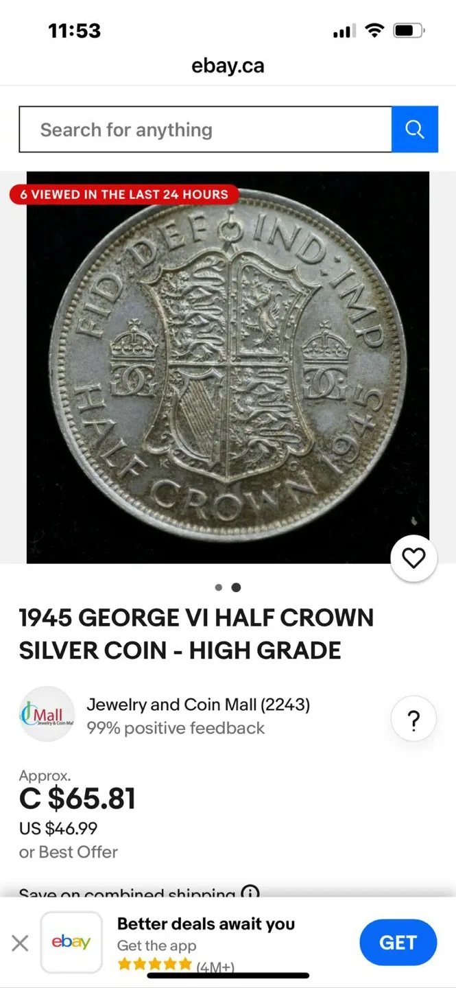 Vintage Silver 1946 Half Crown Coin image indicator(3)