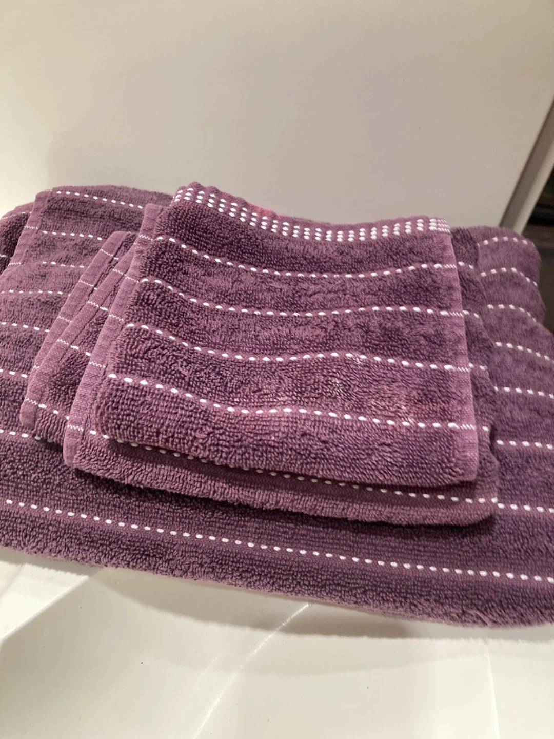 Purple Striped cotton Towel Set