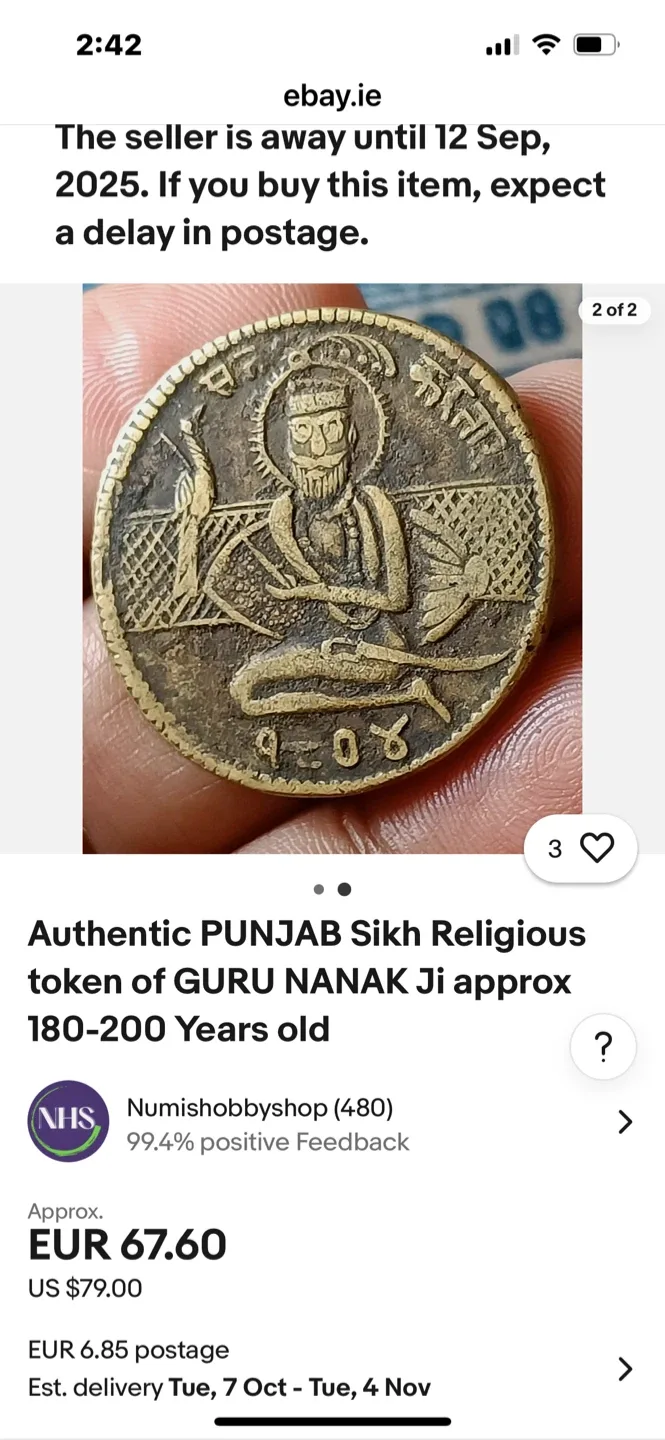 Authentic BABA GRU Nanak dev Ji token coin for set image indicator(7)