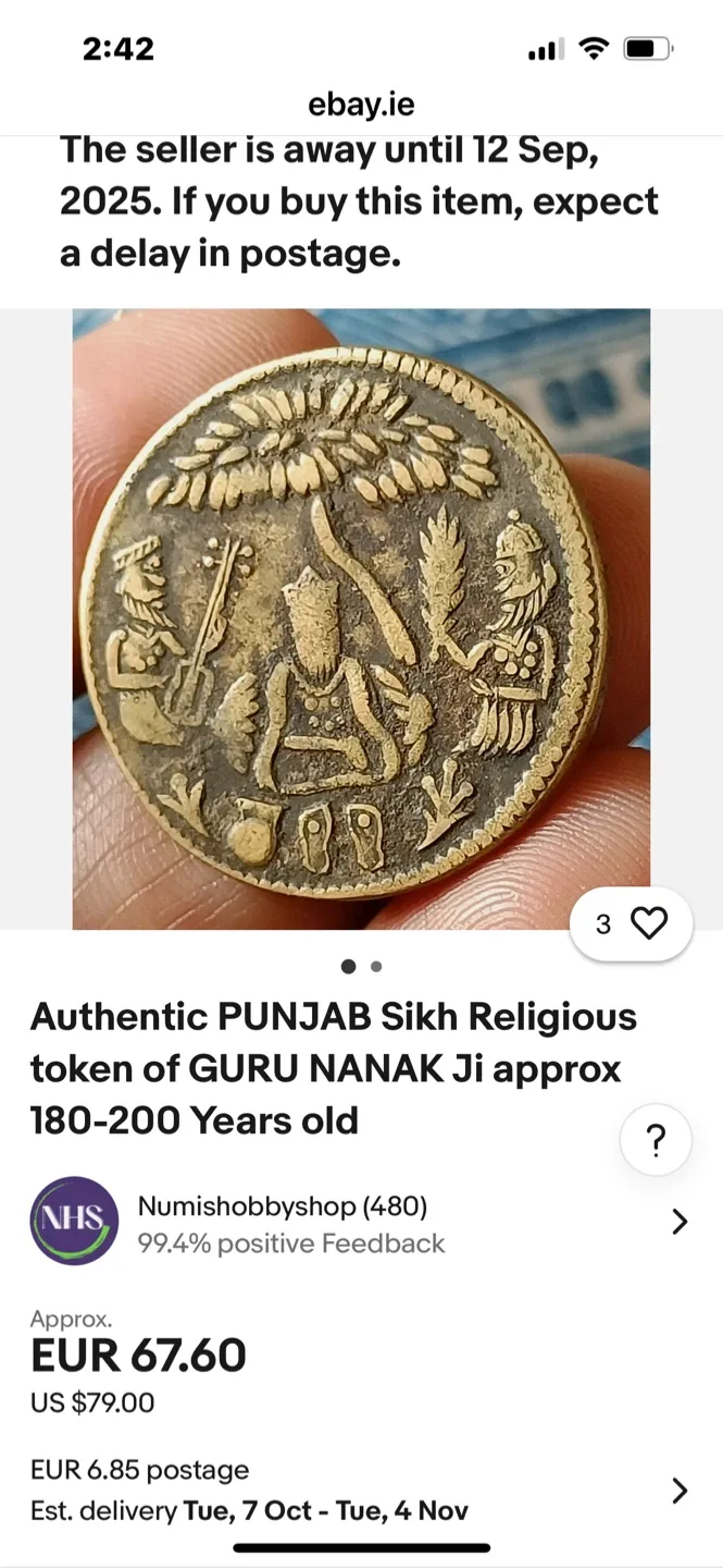 Authentic BABA GRU Nanak dev Ji token coin for set image indicator(2)