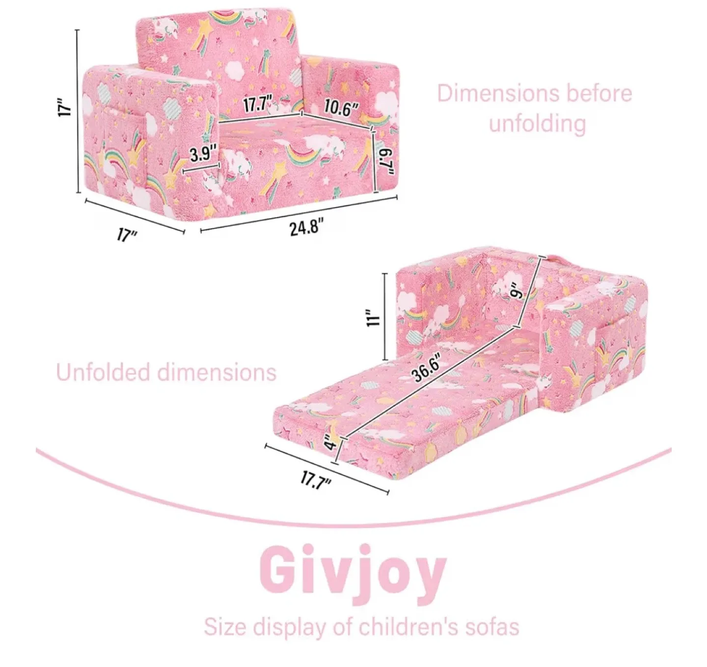 Givjoy Pink Unicorn Kids Sofa - Like New! image indicator(3)