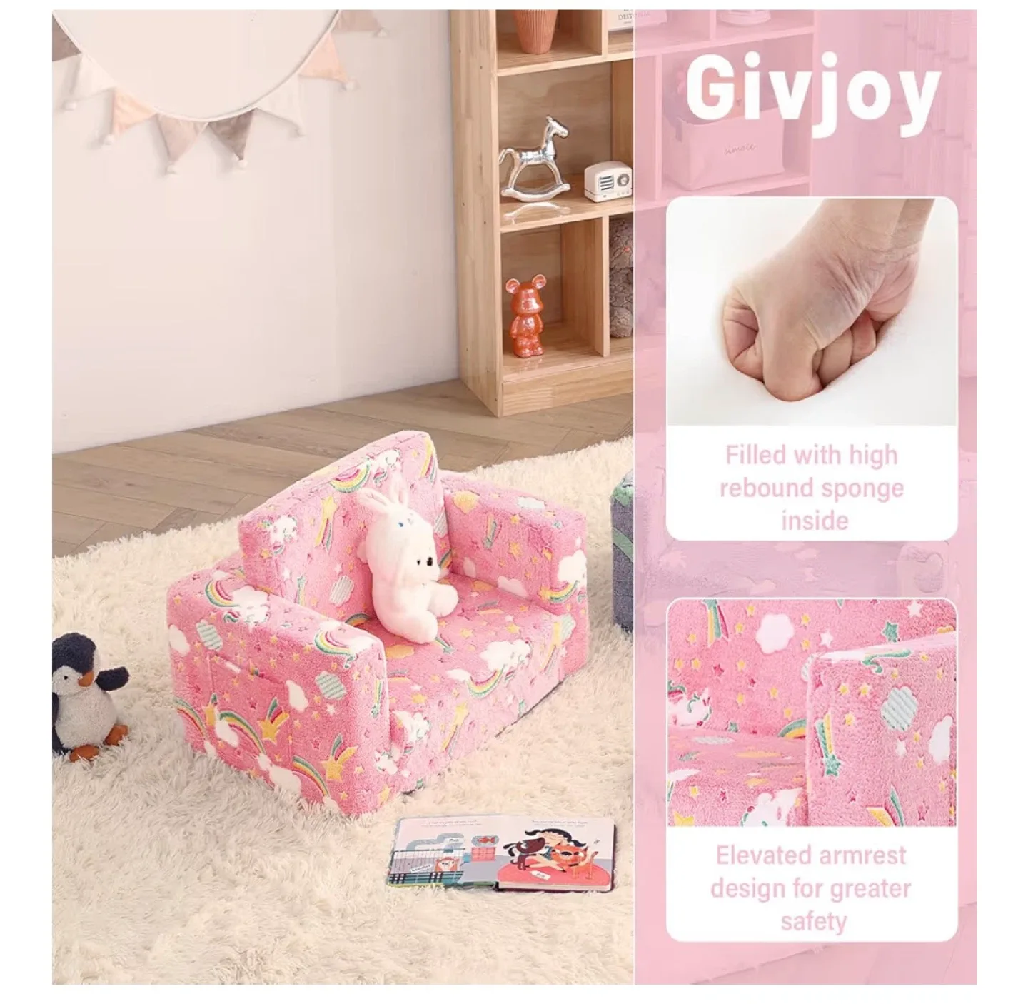 Givjoy Pink Unicorn Kids Sofa - Like New! image indicator(4)