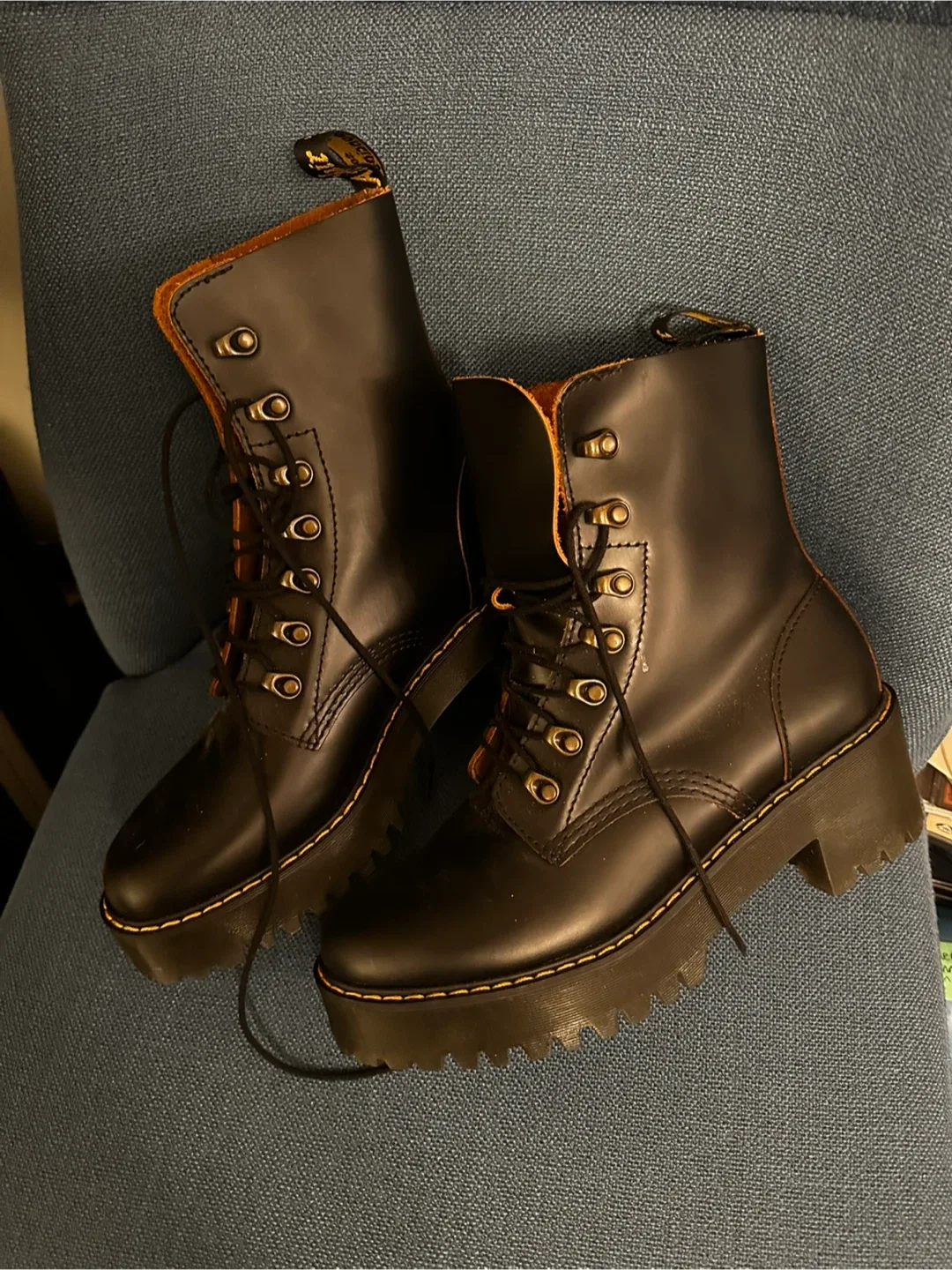 Dr. Martens Black Leather Boots, “Leona” thumbnail