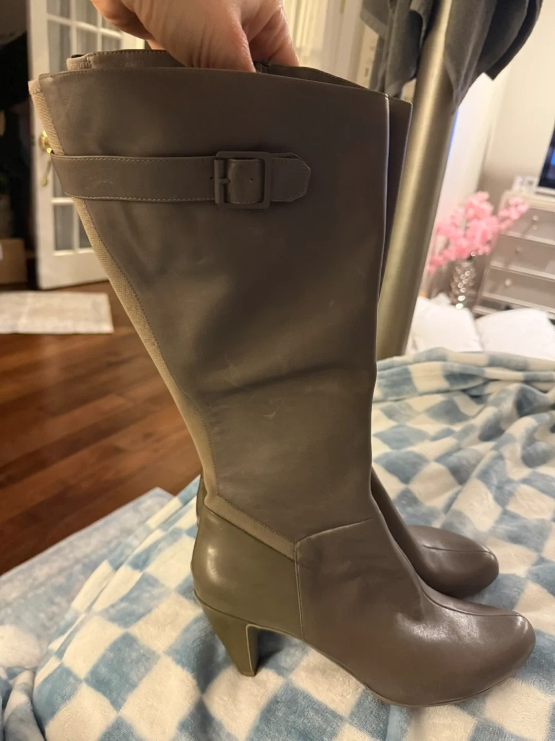 Taupe Leather Knee High Boots image indicator(2)