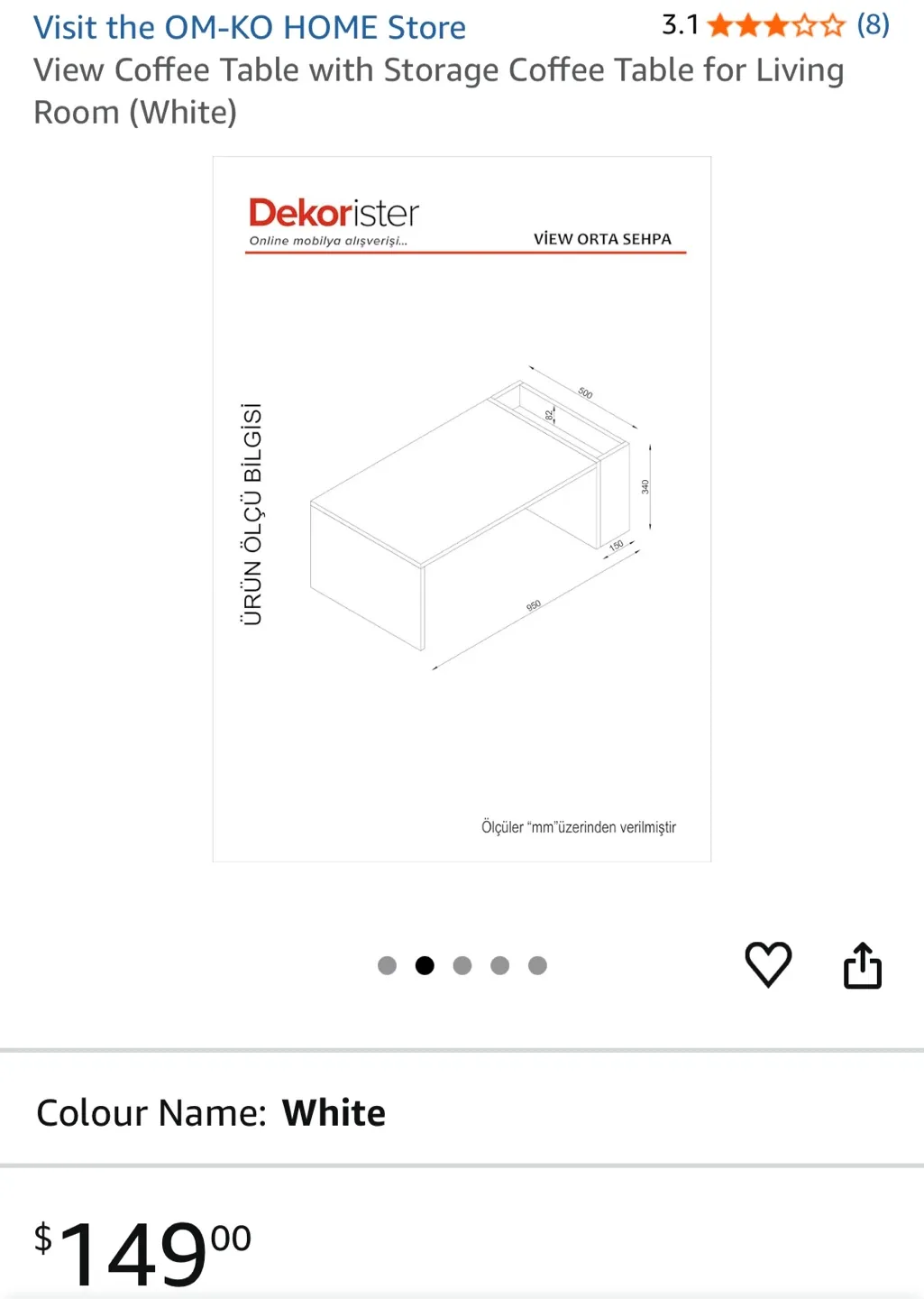 Dekorister White Coffee Table with Storage image indicator(2)