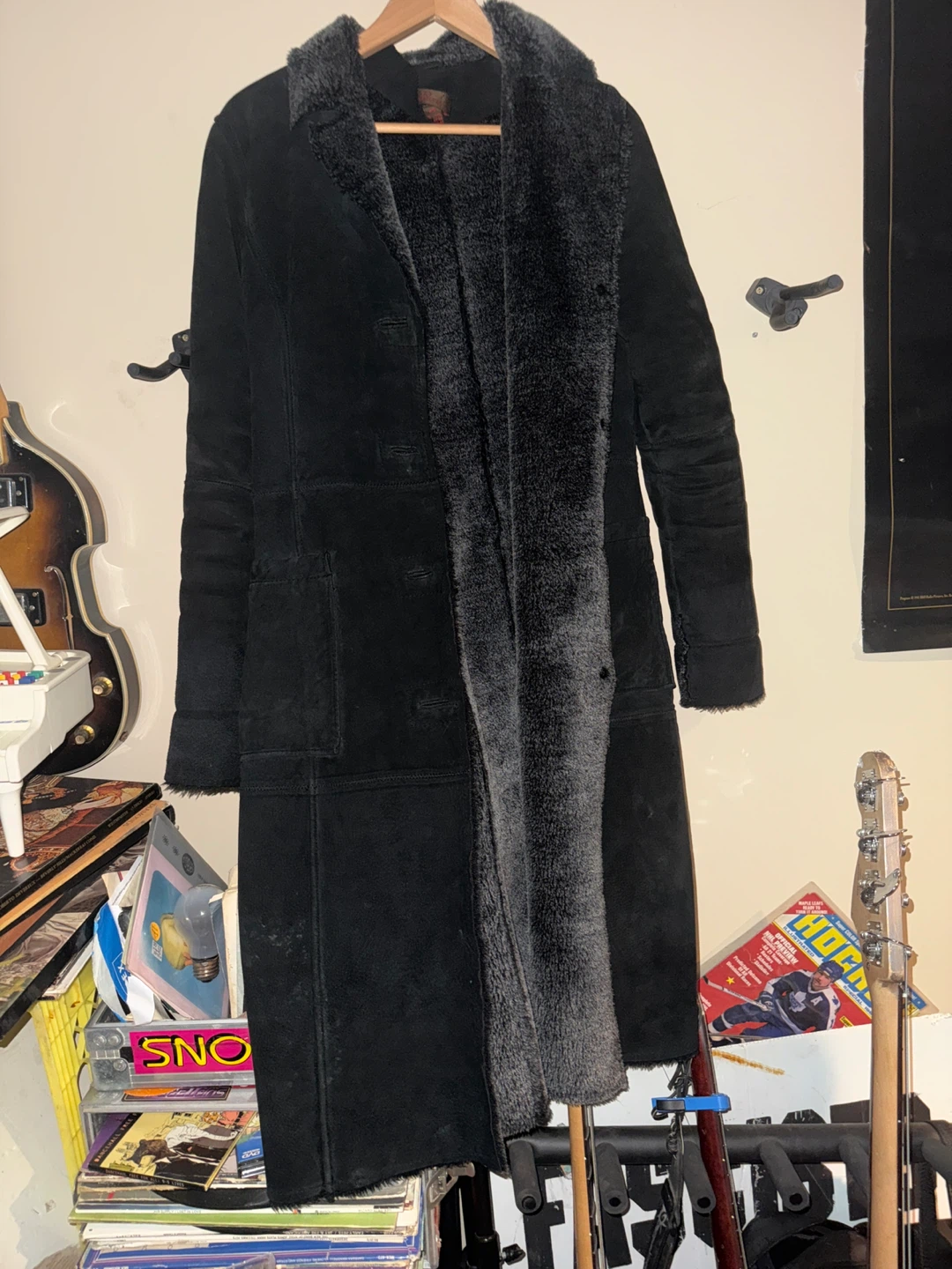 Danier Black Shearling Coat UK 14-16