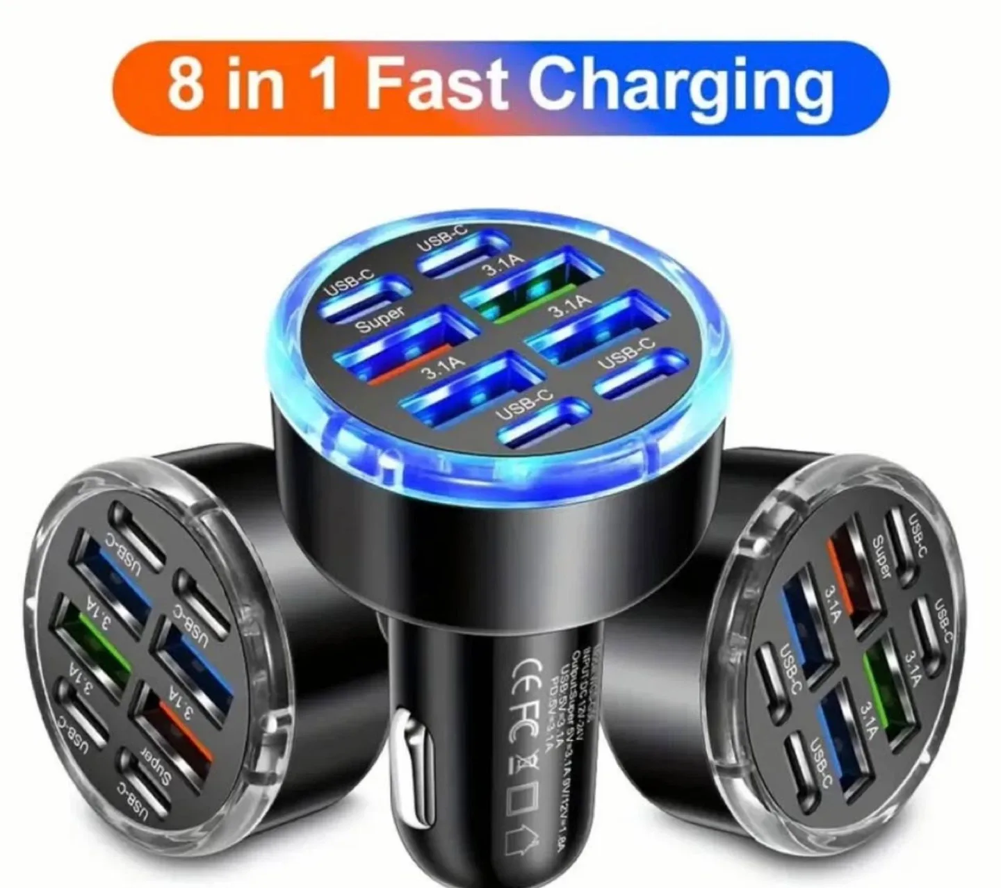 8-in-1 Fast Charging USB Car Charger
