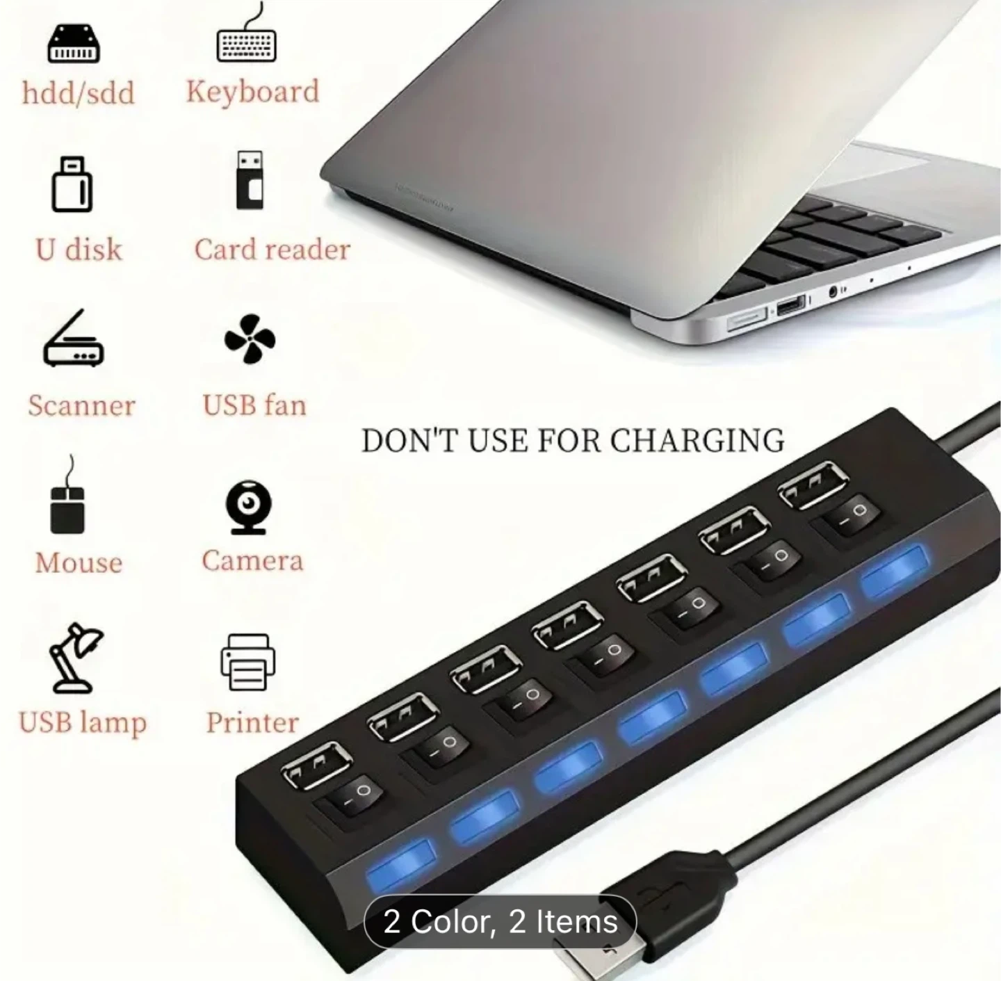 7 Ports USB 2.0 Hub with Individual Switches - photo 3