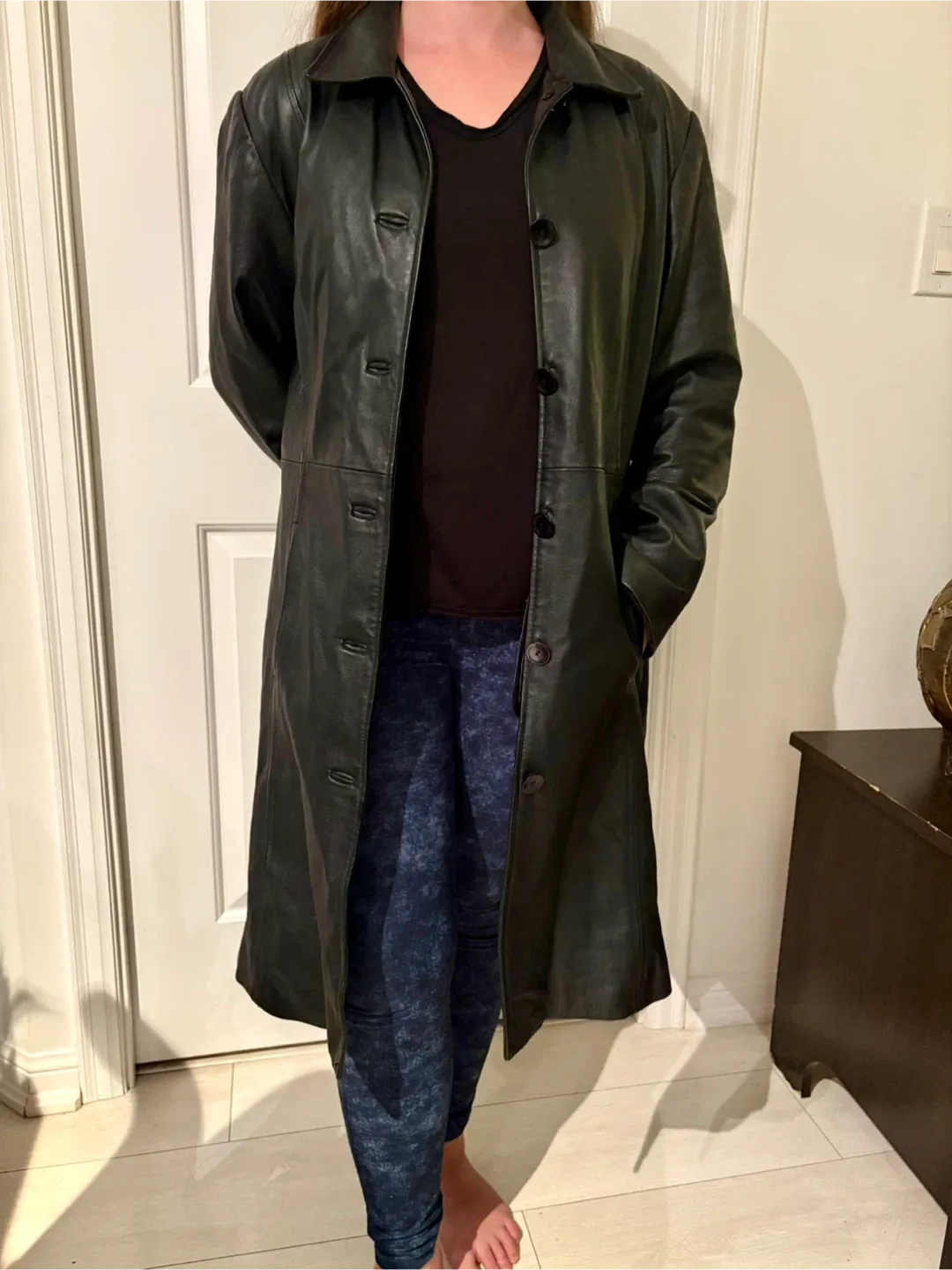 Fairweather Black Leather Coat - Size L thumbnail