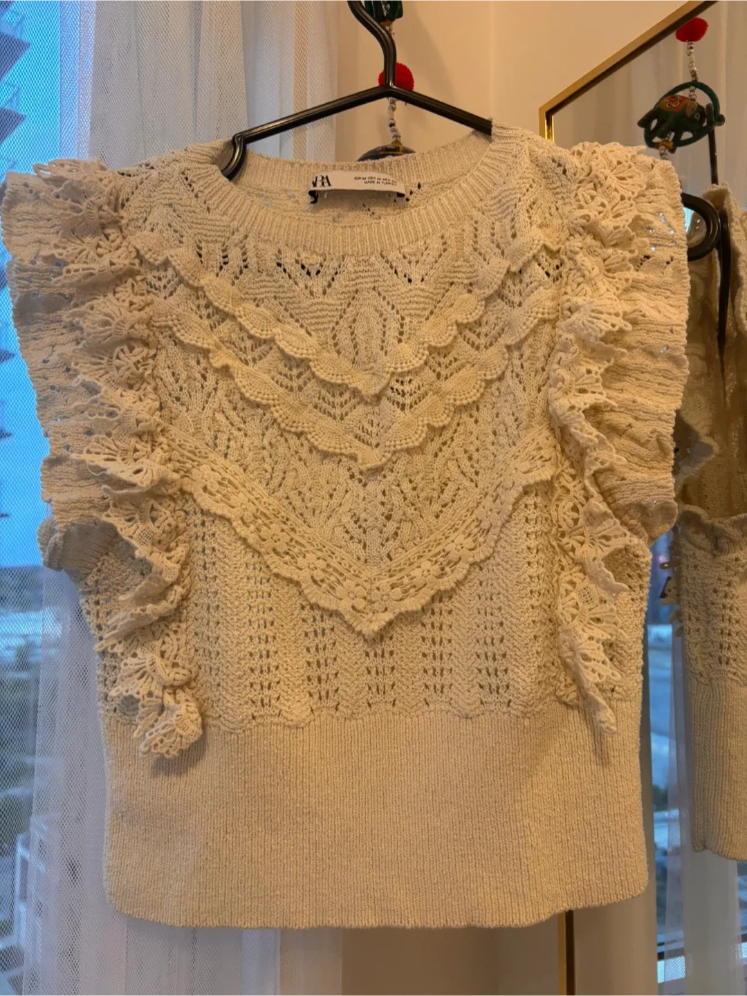 Zara Knit Top with Ruffle Sleeves