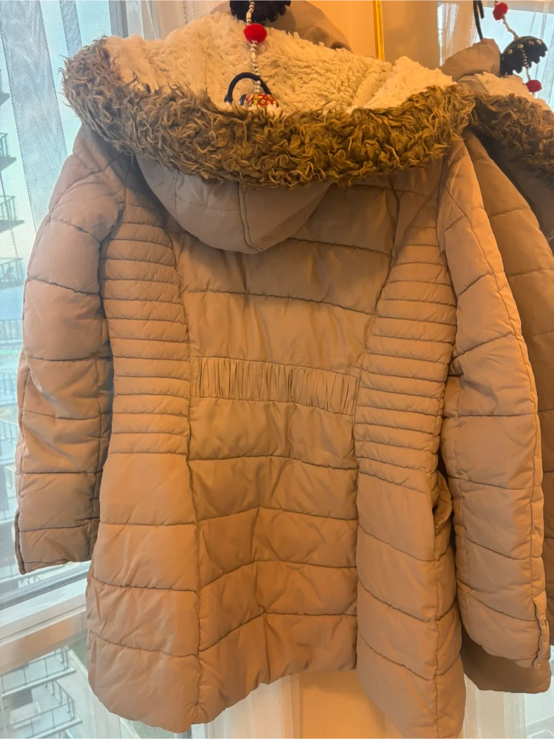 Tan Puffer Jacket with Fur Hood image indicator(2)