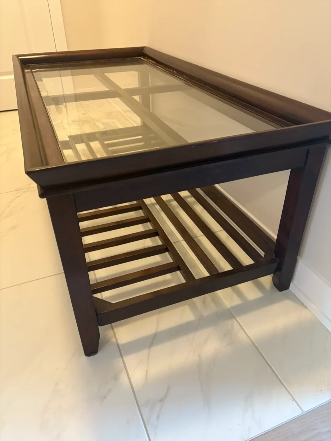 Wooden Coffee Table with Glass Top image indicator(2)
