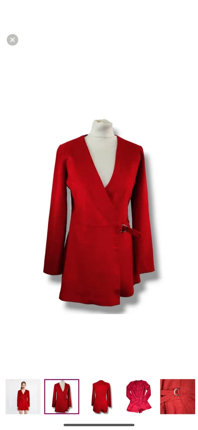 Zara Trafaluc Red Faux Suede Deep V Neck Romper image indicator(2)