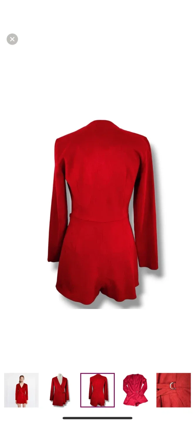 Zara Trafaluc Red Faux Suede Deep V Neck Romper image indicator(3)