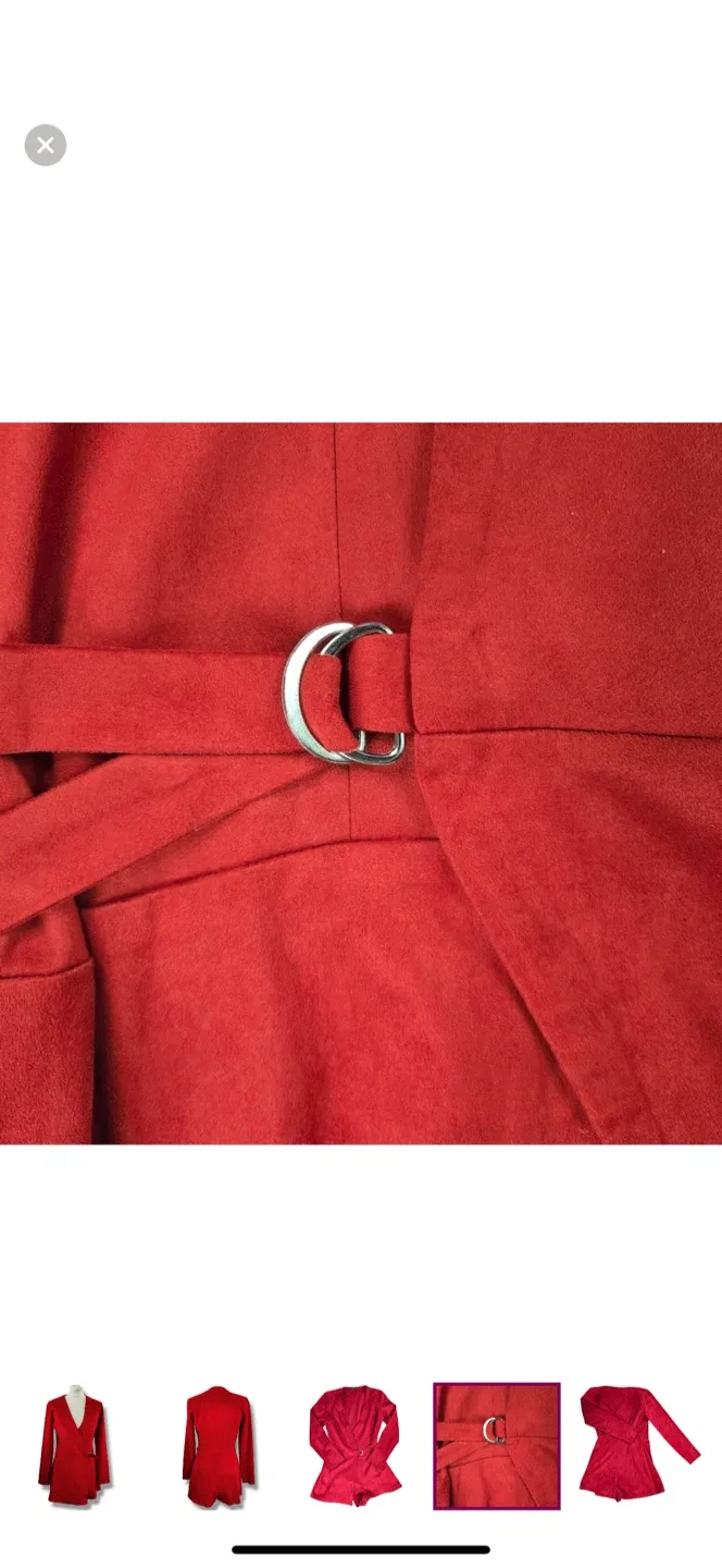 Zara Trafaluc Red Faux Suede Deep V Neck Romper image indicator(6)