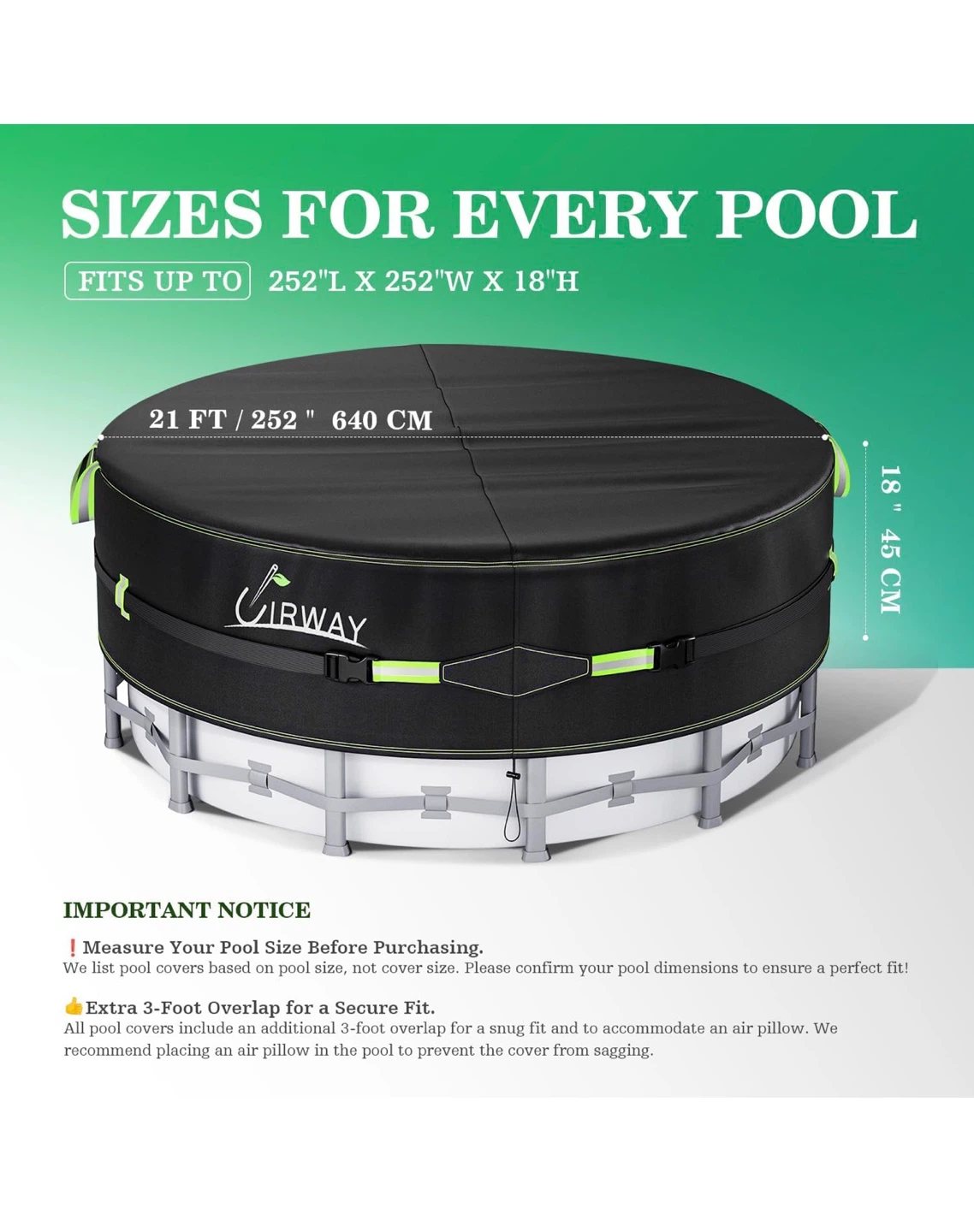 CIRWAY 21 Ft Round Pool Cover - Reflective Strips - photo 2