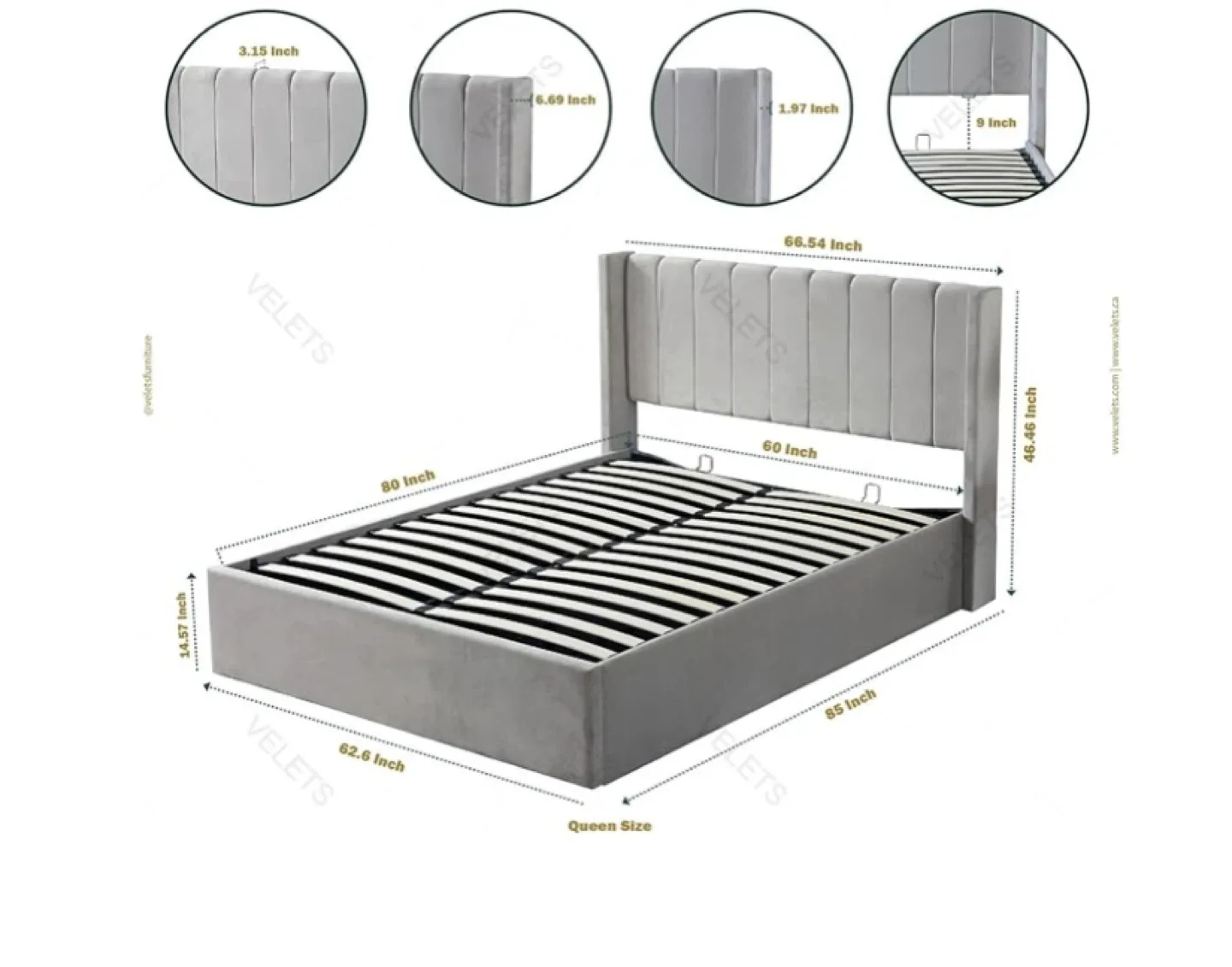 Brand New Wingback Headboard & Hydraulic Lift Storage Bed Frame image indicator(2)