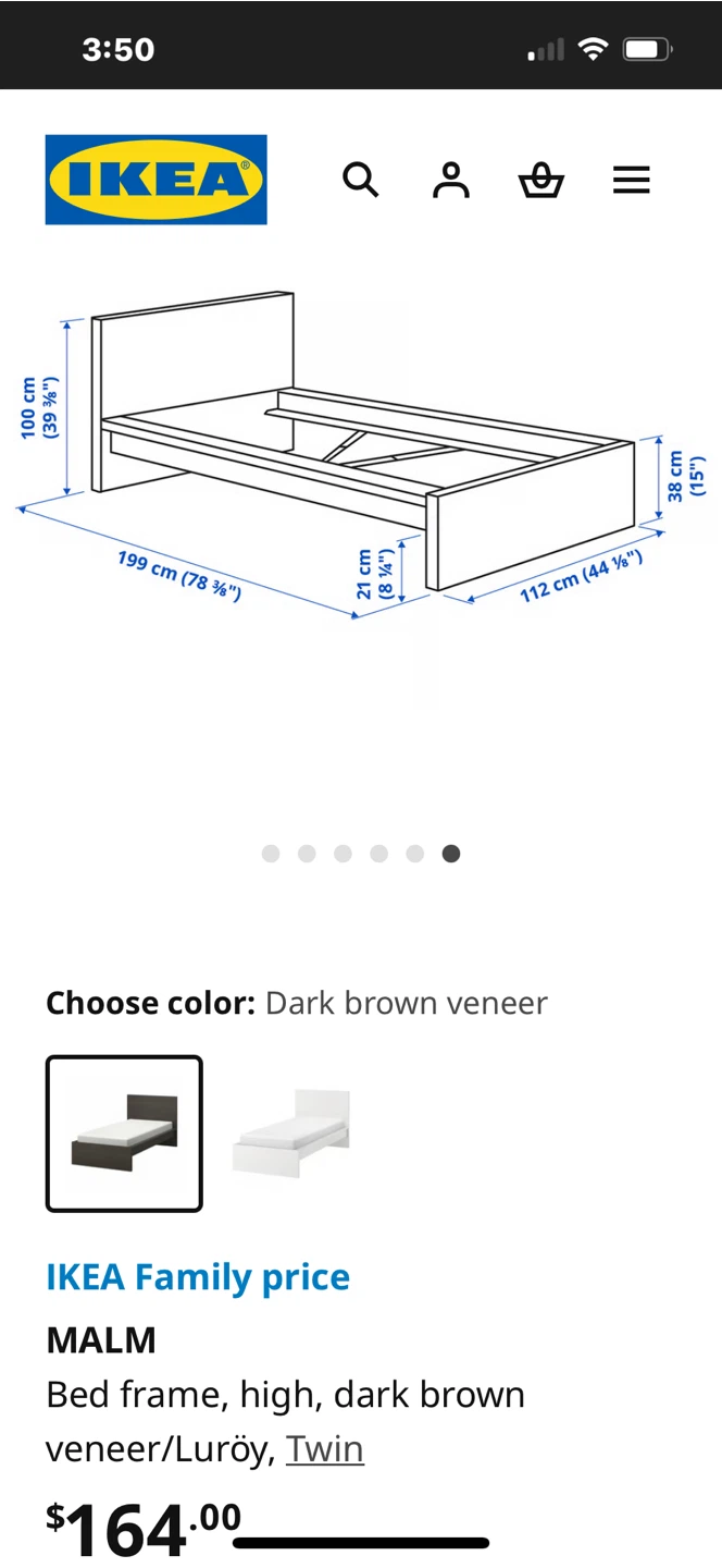 IKEA Malm Bed Frame - Twin, Dark Brown. Frame only
