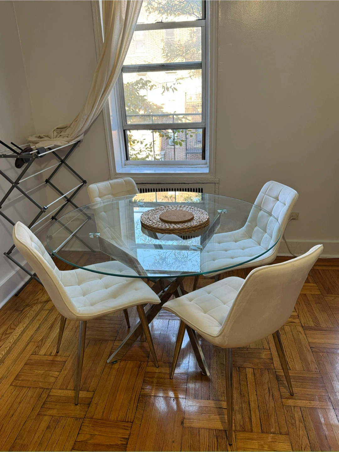 Glass Round Dining Table with 4 Chairs