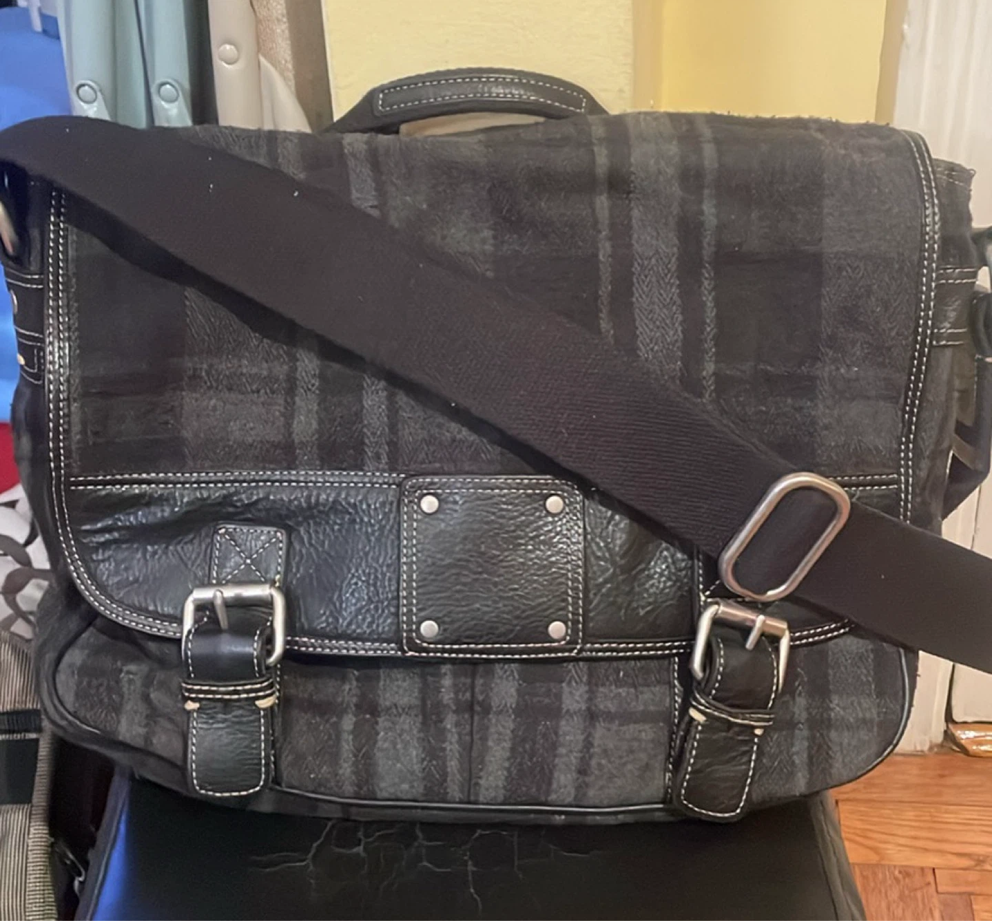 Fossil Plaid Flap Messenger Bag