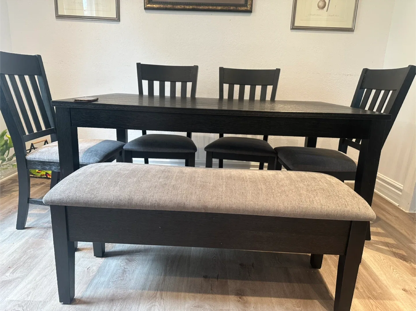 Black Dining Table with 4 Chairs & Bench image indicator(4)