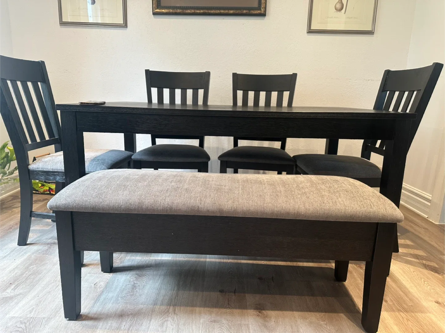 Black Dining Table with 4 Chairs & Bench image indicator(3)