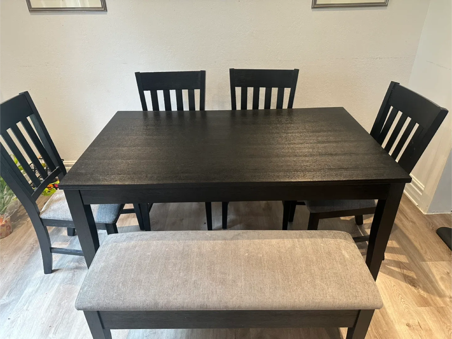 Black Dining Table with 4 Chairs & Bench image indicator(2)