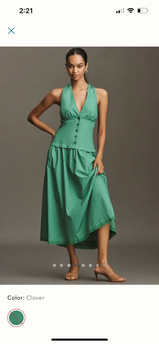 BNWT Anthropologie Maeve Cotton Halter Drop Waist Dress XS P thumbnail