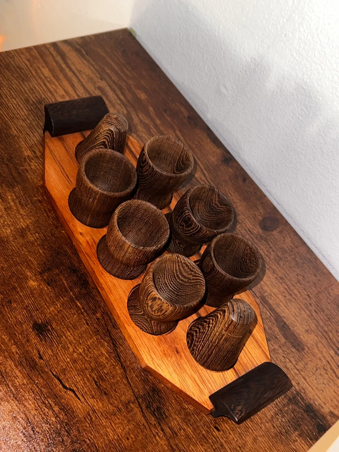 Wooden egg cup set with Tray image indicator(3)