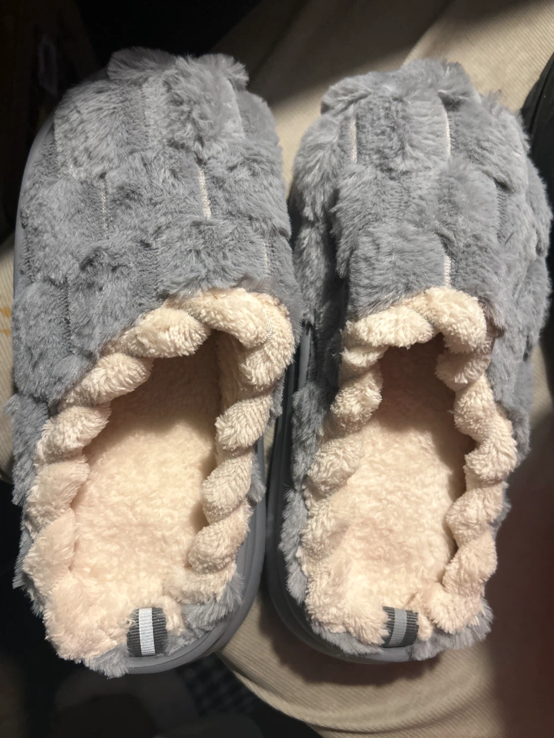 Grey Fuzzy Slippers - Size 38-39