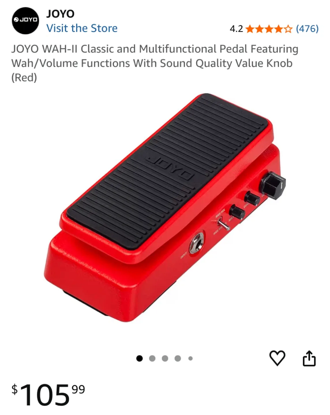 JOYO WAH-II Classic Wah/Volume Pedal - Red image indicator(4)