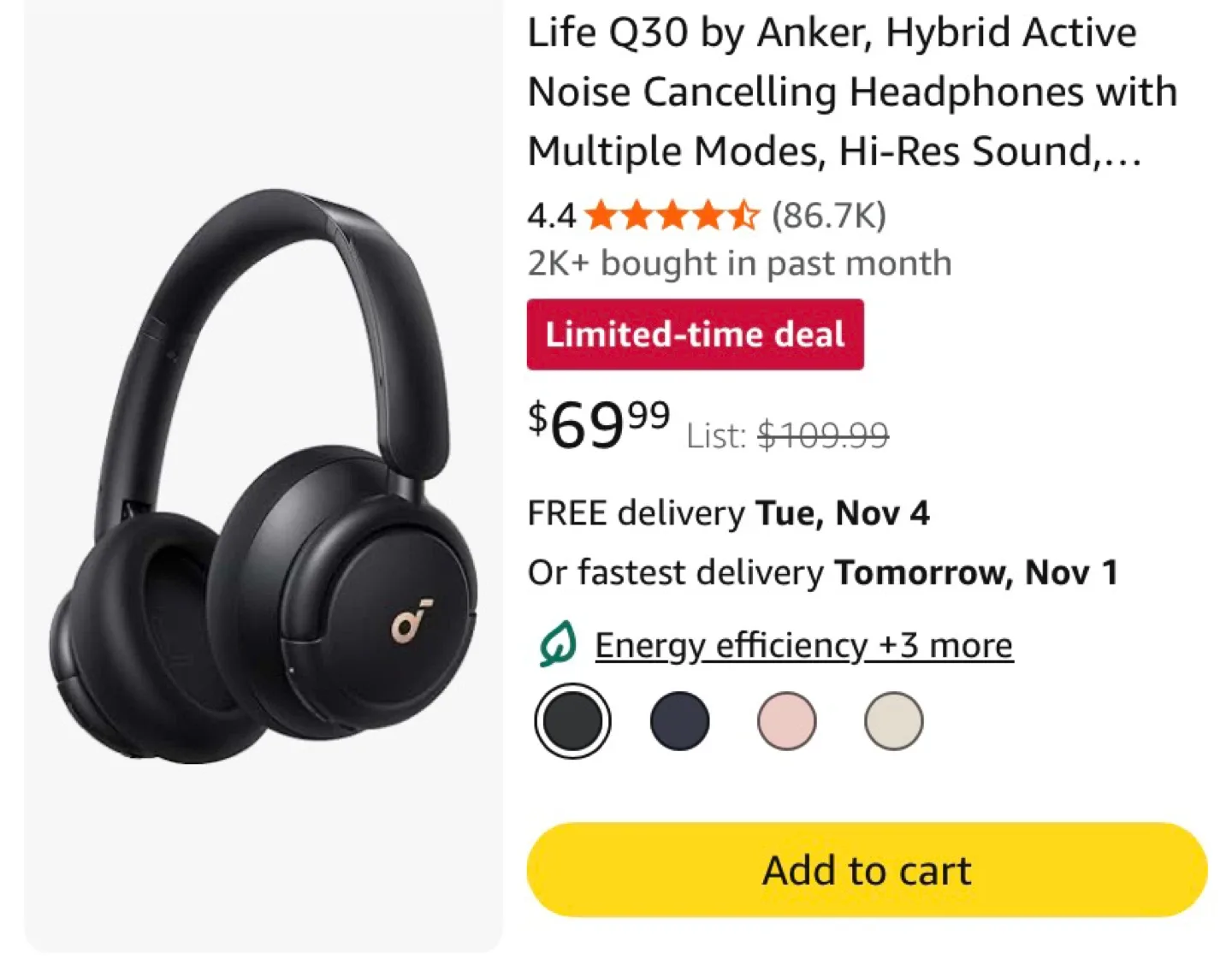 Soundcore Life Q30 Black Headphones - Like New! image indicator(4)