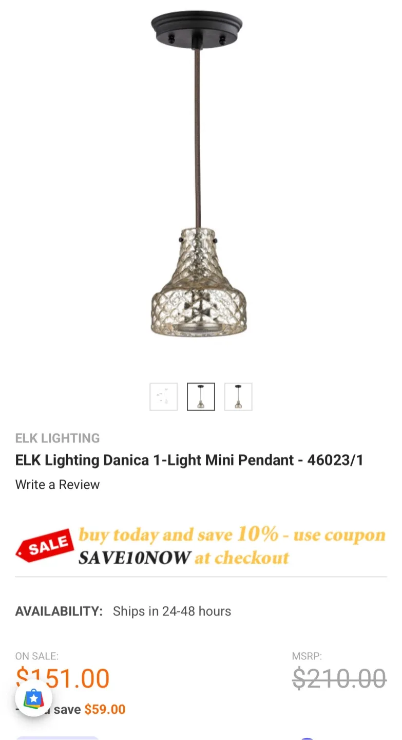 ELK Lighting Danica Mini Pendant - Brand New( Free Shipping) image indicator(10)