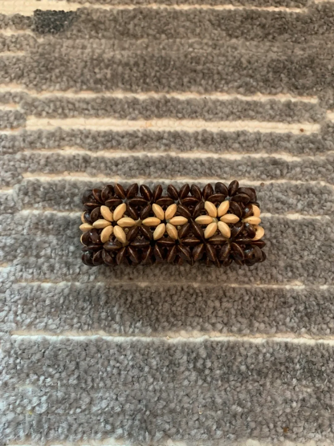 Brown Floral Wooden Beaded Bracelet thumbnail