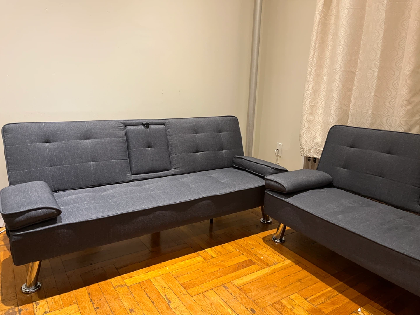 2 Gray Futon Sofas Beds with Armrests