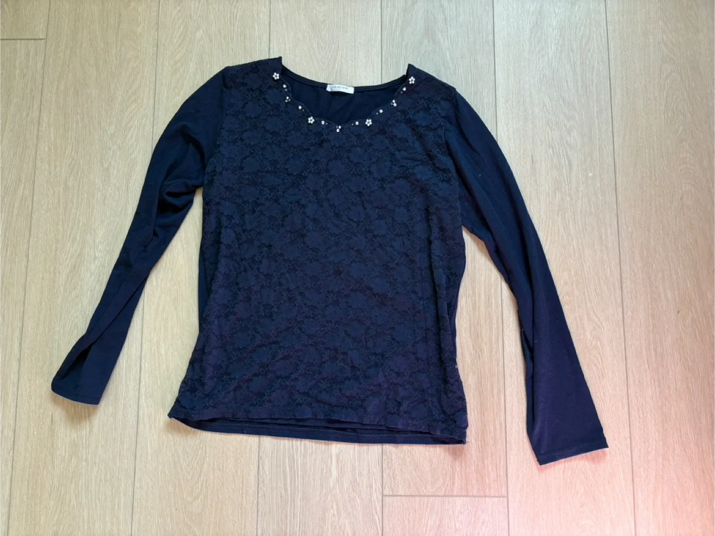 Japan Navy Blue Lace Long Sleeve Top medium thumbnail