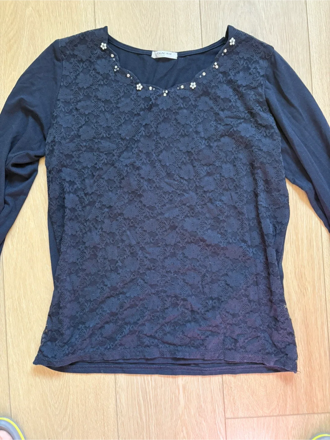 Japan Navy Blue Lace Long Sleeve Top medium image indicator(2)