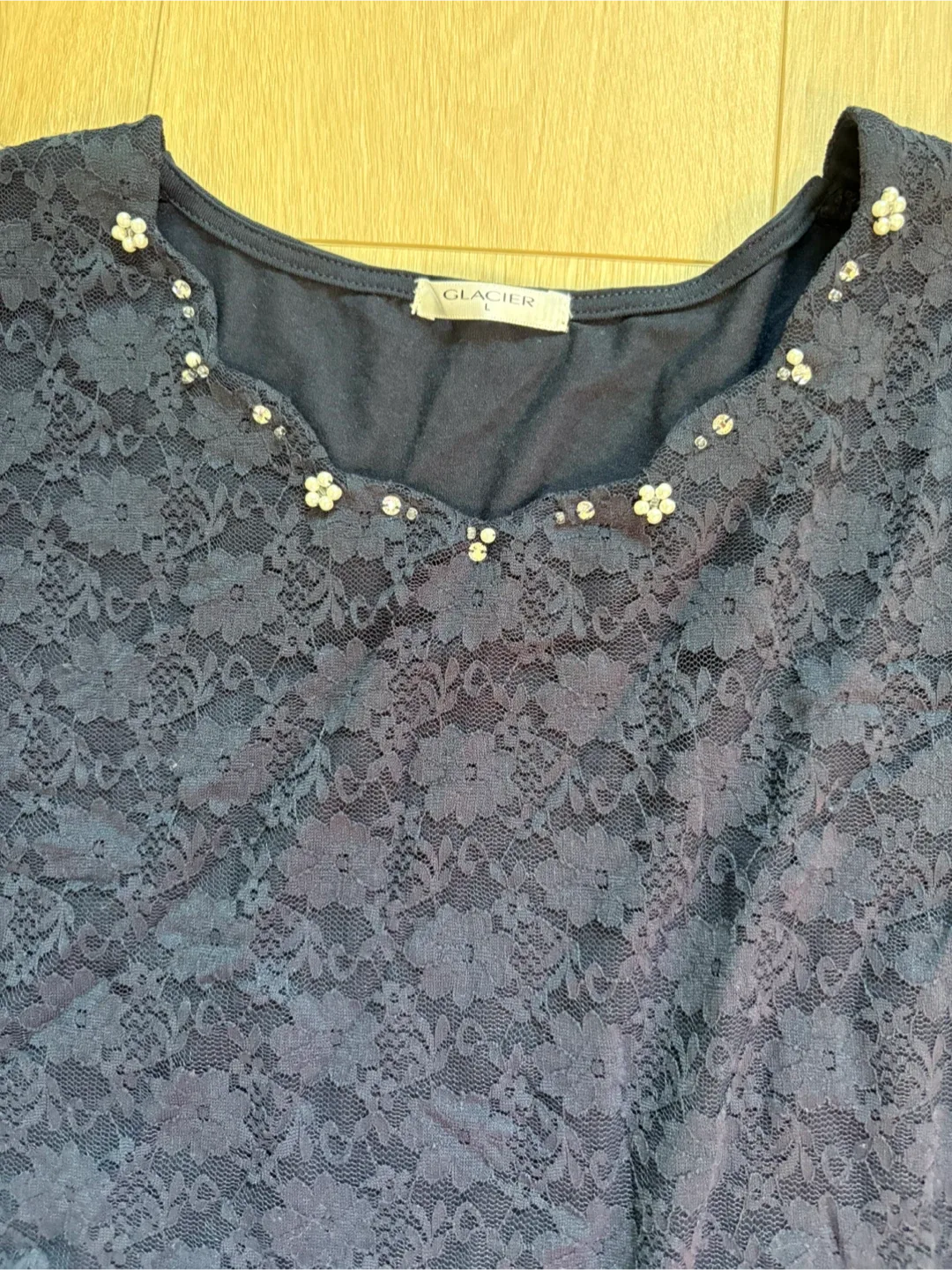 Japan Navy Blue Lace Long Sleeve Top medium image indicator(3)