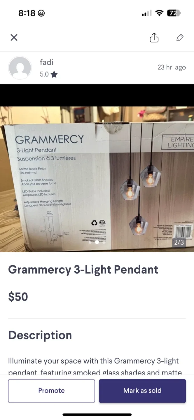 Grammercy 3-Light Pendant - Matte Black, Smoked Glass