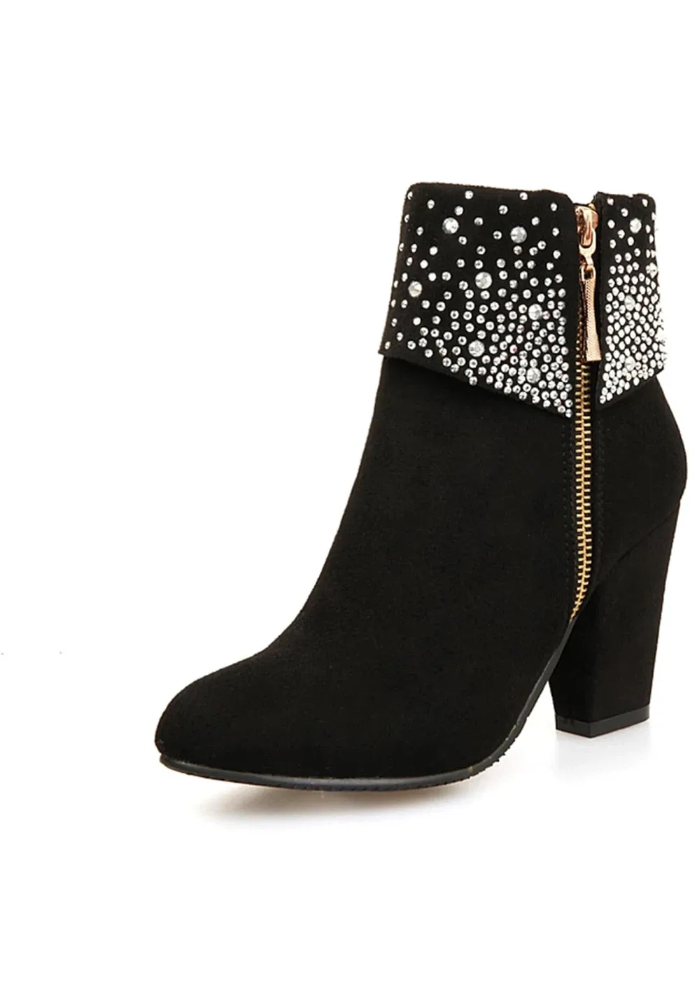 Black Ankle Boots with Rhinestone Detail