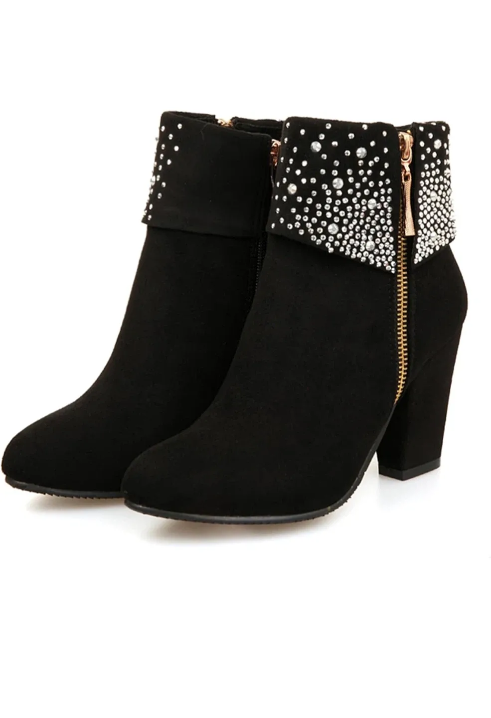 Black Ankle Boots with Rhinestone Detail image indicator(2)