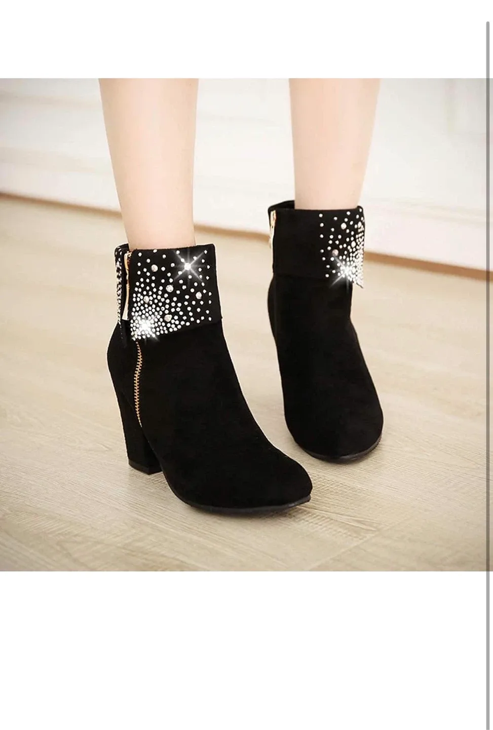 Black Ankle Boots with Rhinestone Detail image indicator(3)