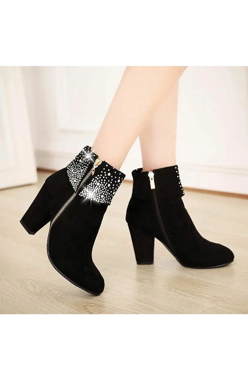 Black Ankle Boots with Rhinestone Detail image indicator(5)