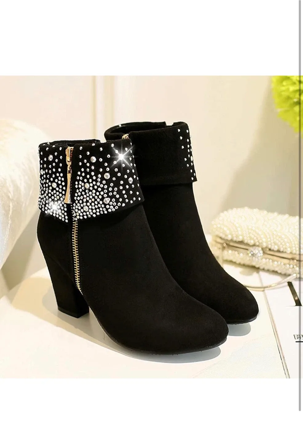 Black Ankle Boots with Rhinestone Detail image indicator(6)